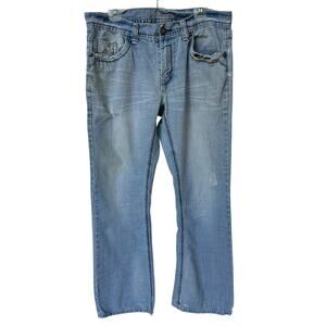 Axe & Crown Jeans Boot Fit Blue White Gray Distressed Embroidered Men's 36x32